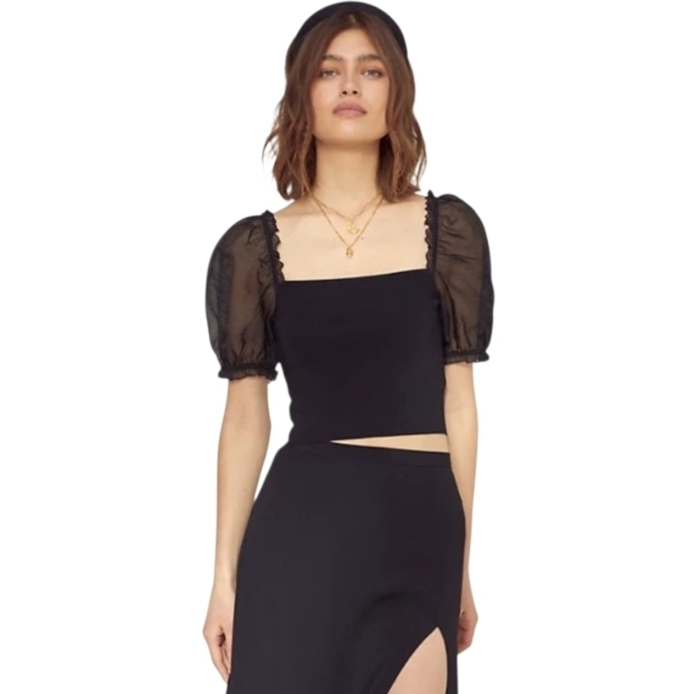 ARITZIA WILFRED PUFF SHEER SLEEVE CROP TOP  SIZE MEDIUM